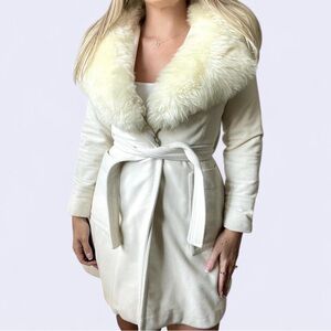 Vintage America Cream Pea Coat with Faux Fur Collar